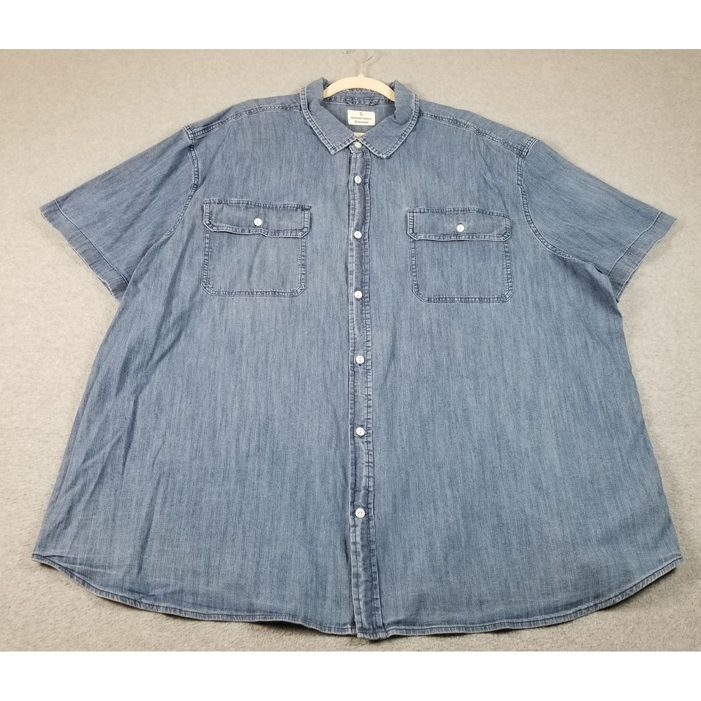 Mutual Weave Denim Shirt Men 3XL XXXL Blue Short Sleeve Button Up Casual Stretch